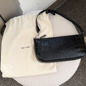BY FAR Black Croc-Effect Shoulder Bag